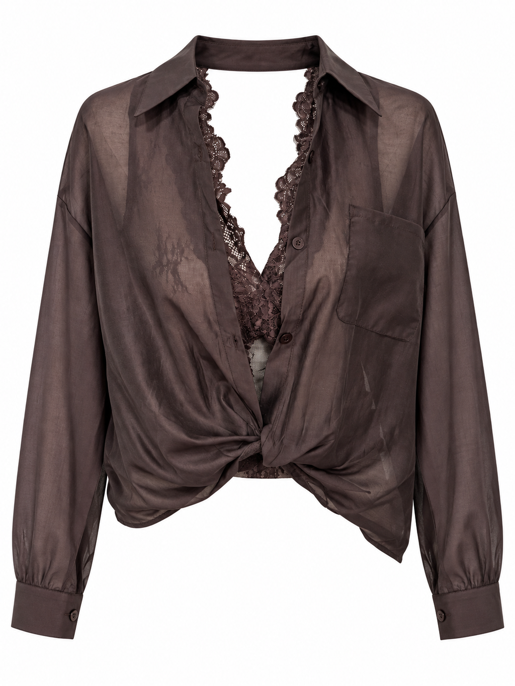 CAMISA DE ENCAJE MARRÓN