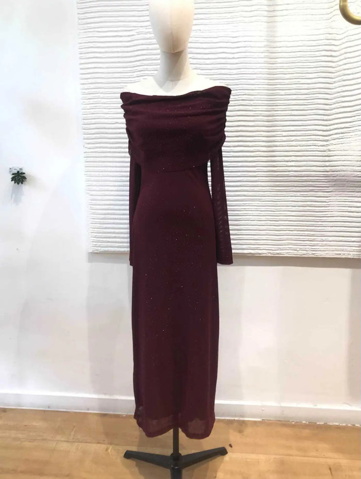 Vestido vino midi brillo