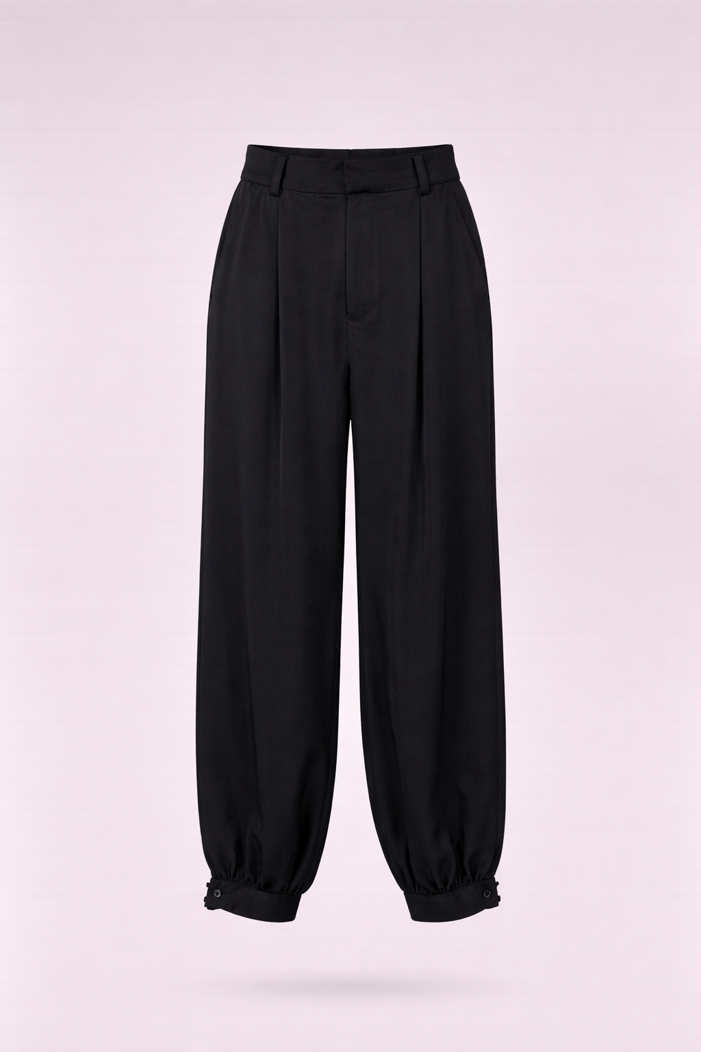 Pantalón abullonado negro, tejido de brillo