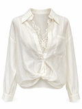 CAMISA CON ENCAJE Y NUDO FRONTAL MARFIL
