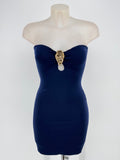 Vestido detalle dorado azul