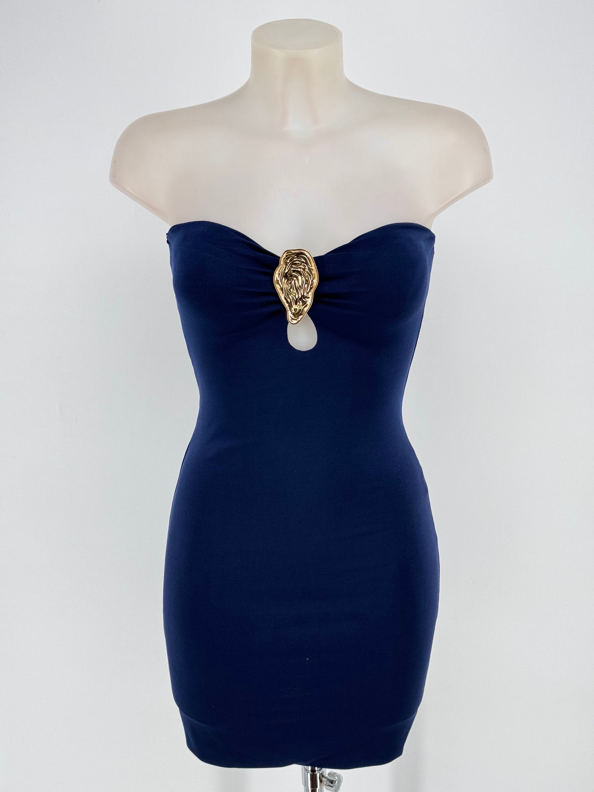 Vestido detalle dorado azul
