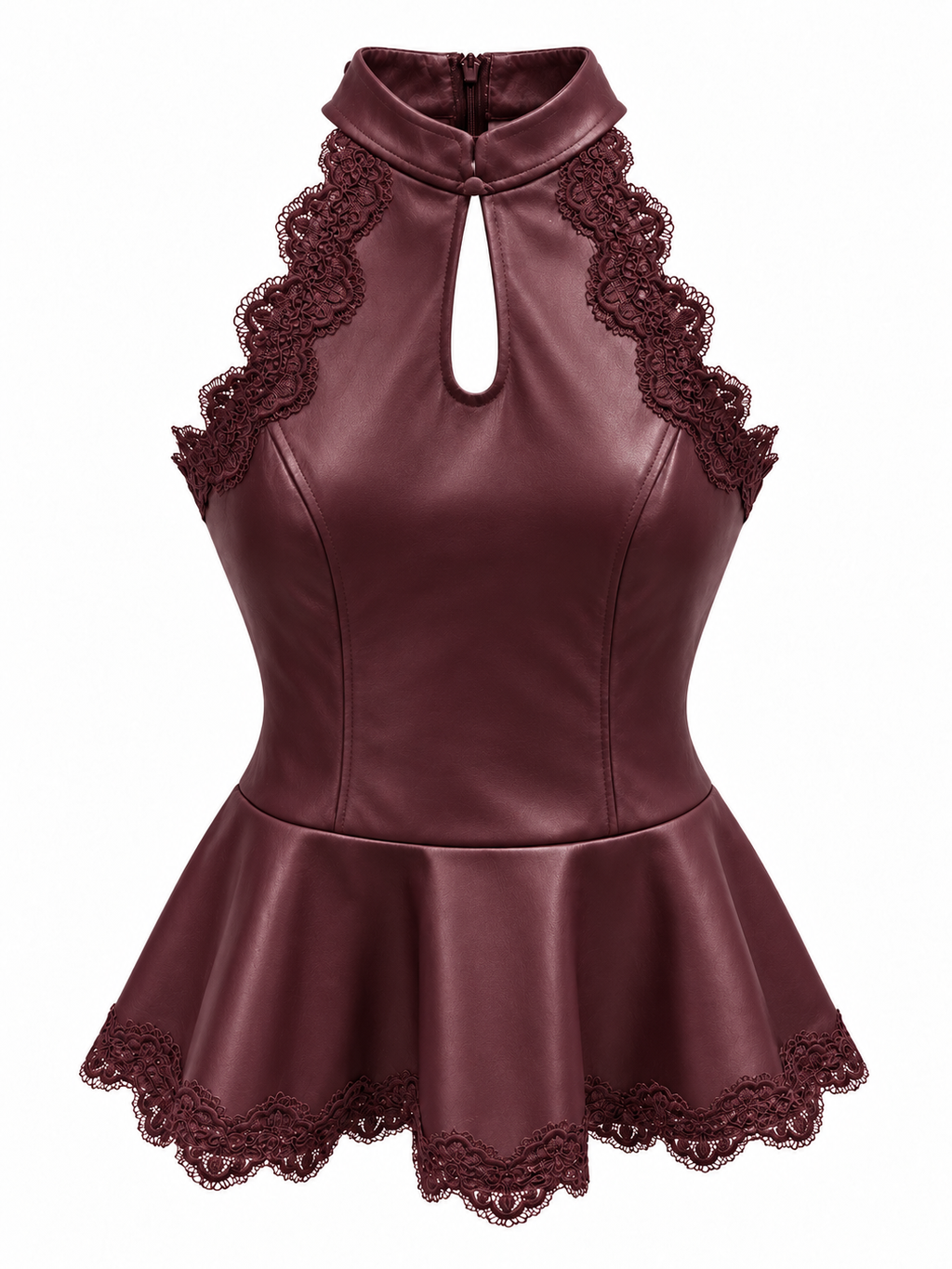 TOP PEPLUM EFECTO PIEL ENCAJE BURDEOS