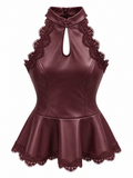 TOP PEPLUM EFECTO PIEL ENCAJE BURDEOS