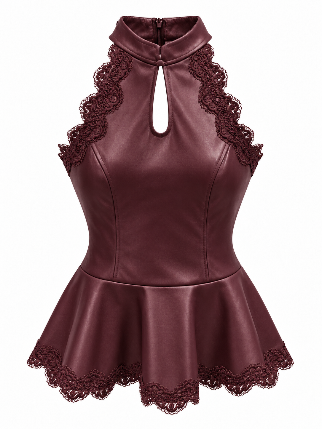 TOP PEPLUM EFECTO PIEL ENCAJE BURDEOS