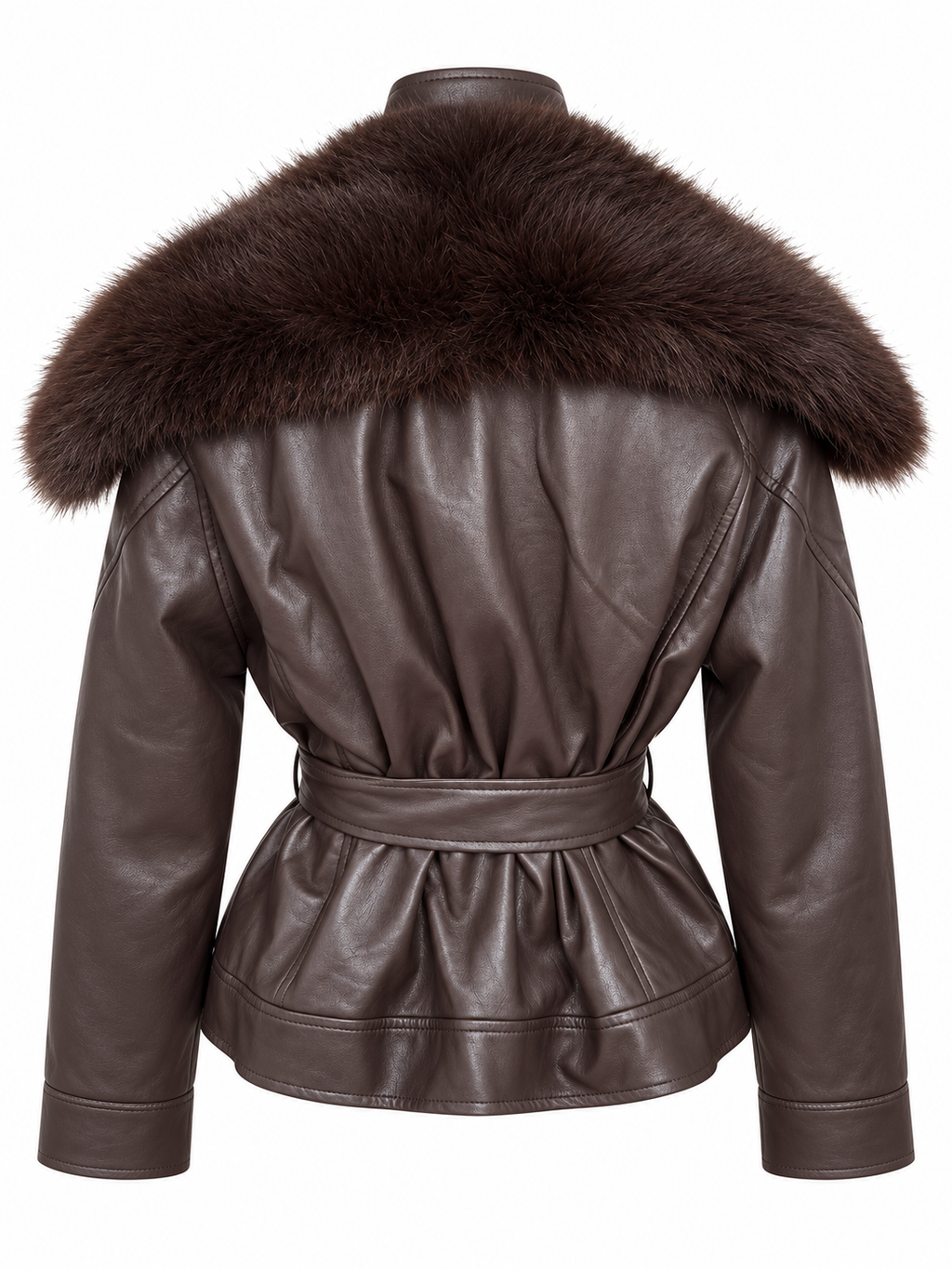 CHAQUETA EFECTO PIEL CON PELO CHOCOLATE