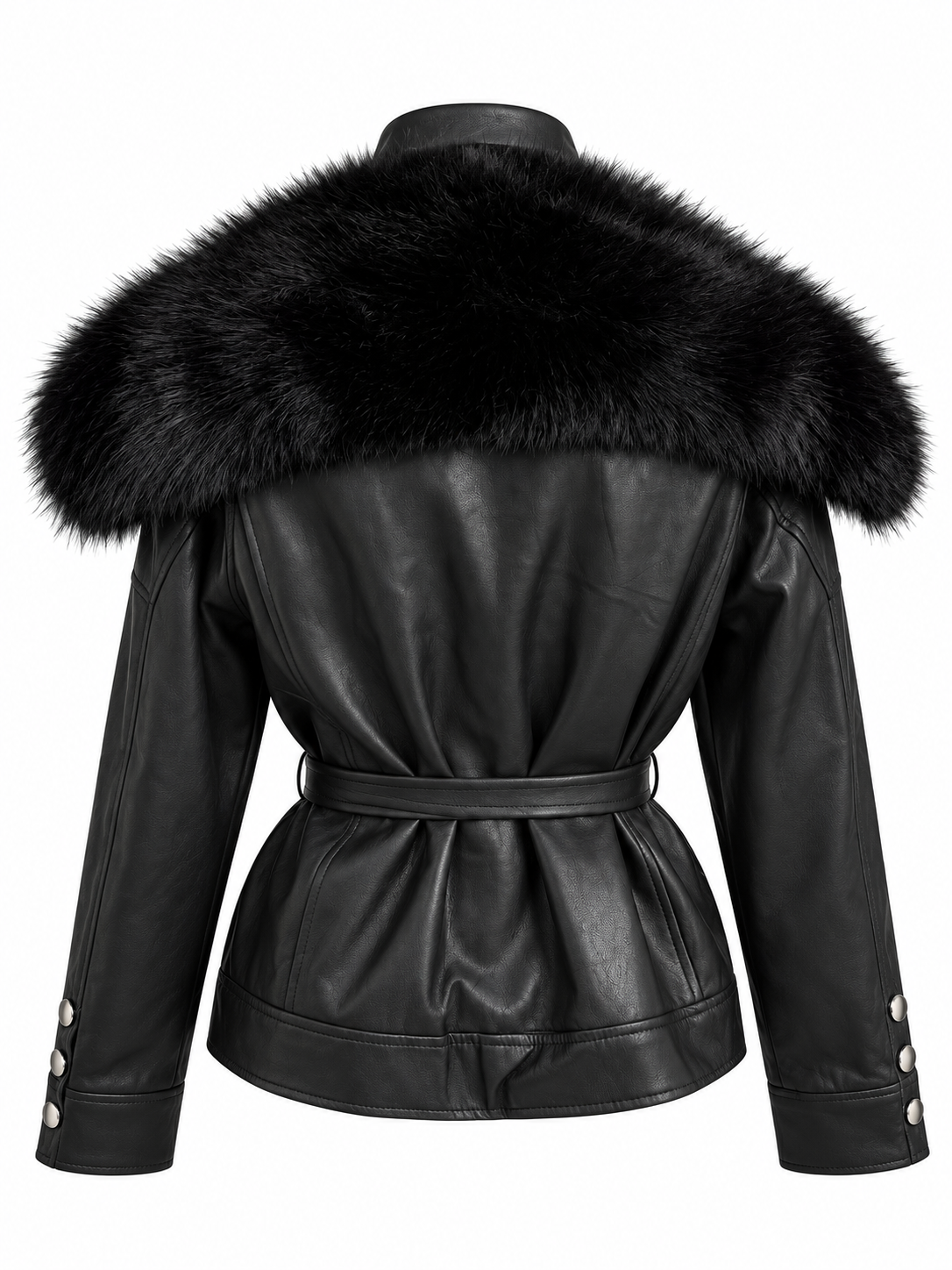 CHAQUETA EFECTO PIEL CON PELO NEGRA
