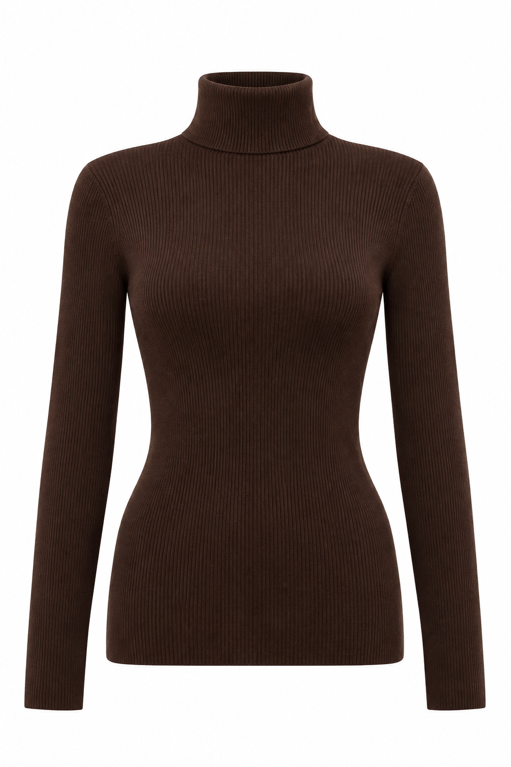 PREMIUM Jersey de cuello alto marrón de canalé