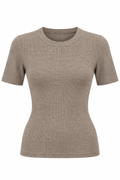 Camiseta de canalé beige de manga corta