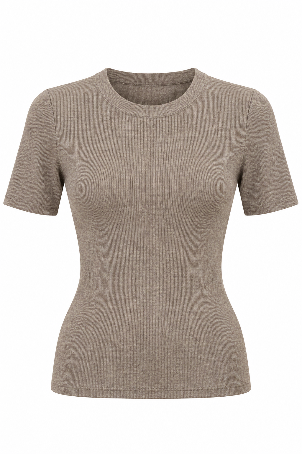 Camiseta de canalé beige de manga corta
