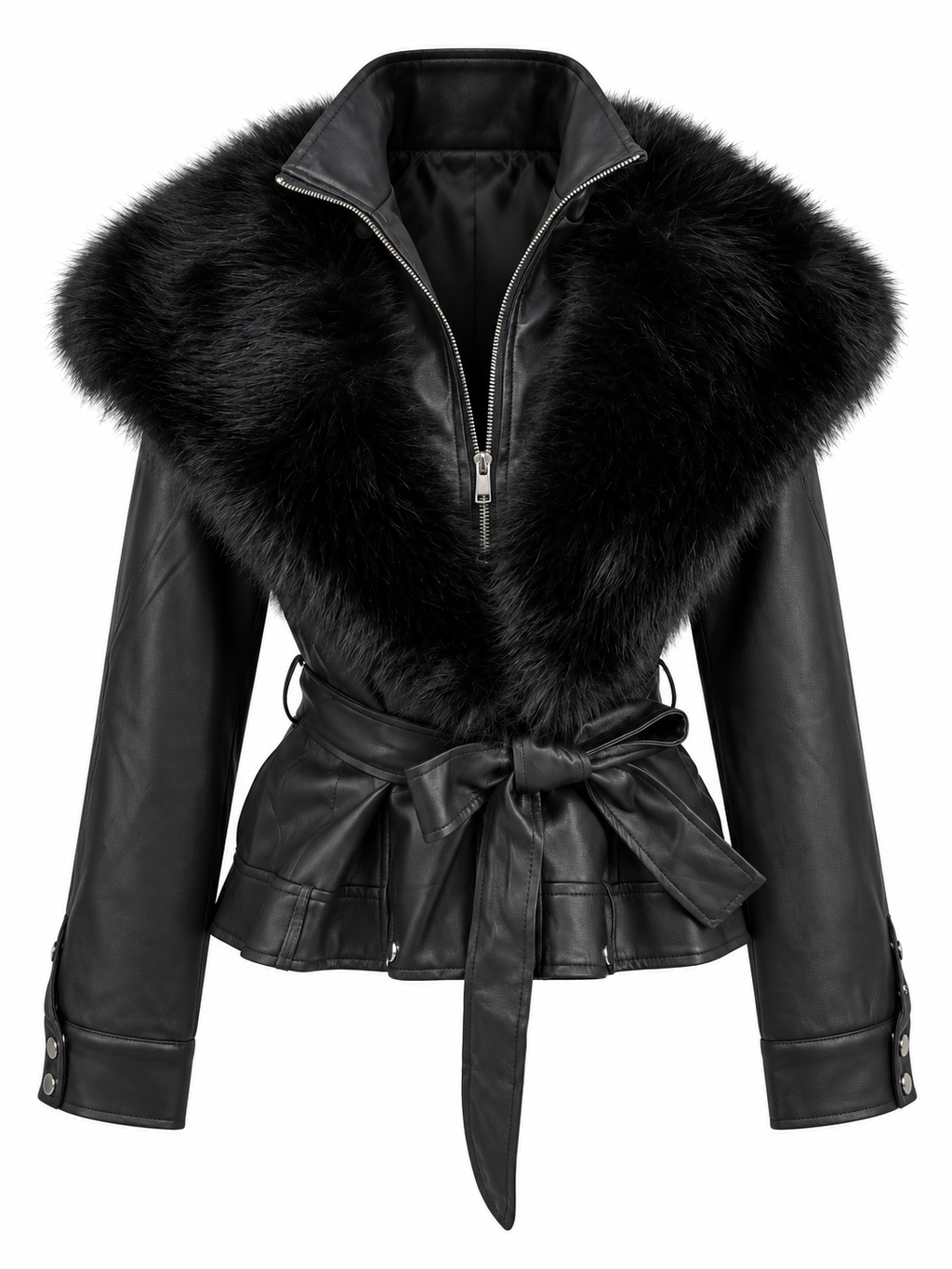 CHAQUETA EFECTO PIEL CON PELO NEGRA