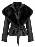 CHAQUETA EFECTO PIEL CON PELO NEGRA