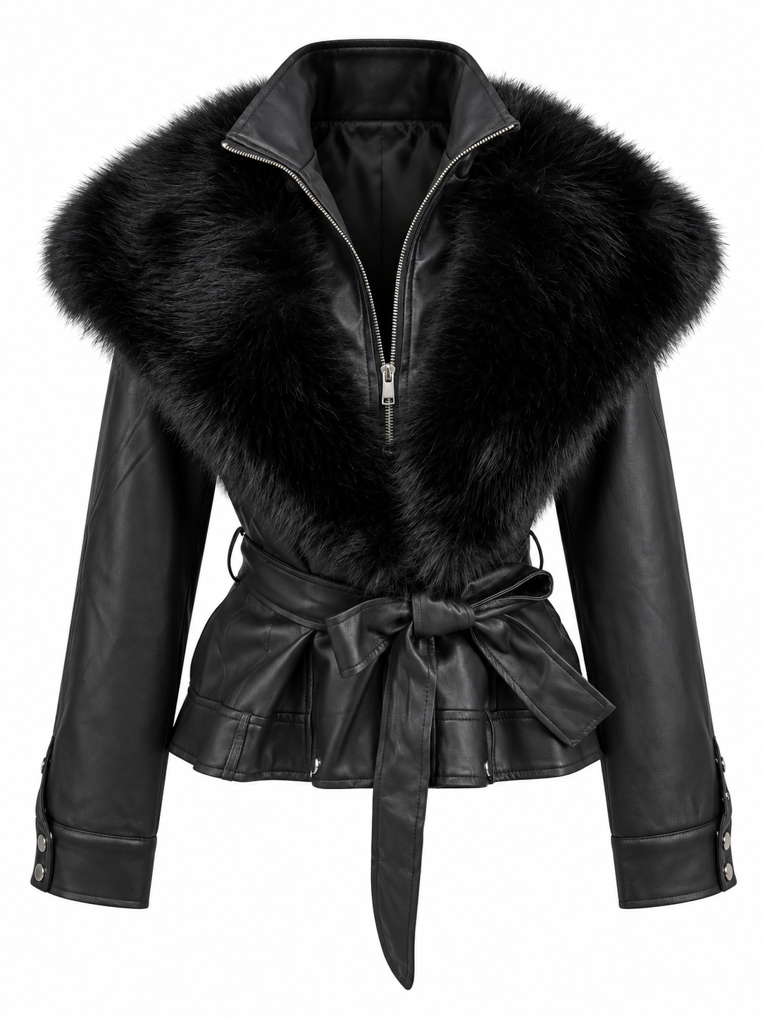 CHAQUETA EFECTO PIEL CON PELO NEGRA