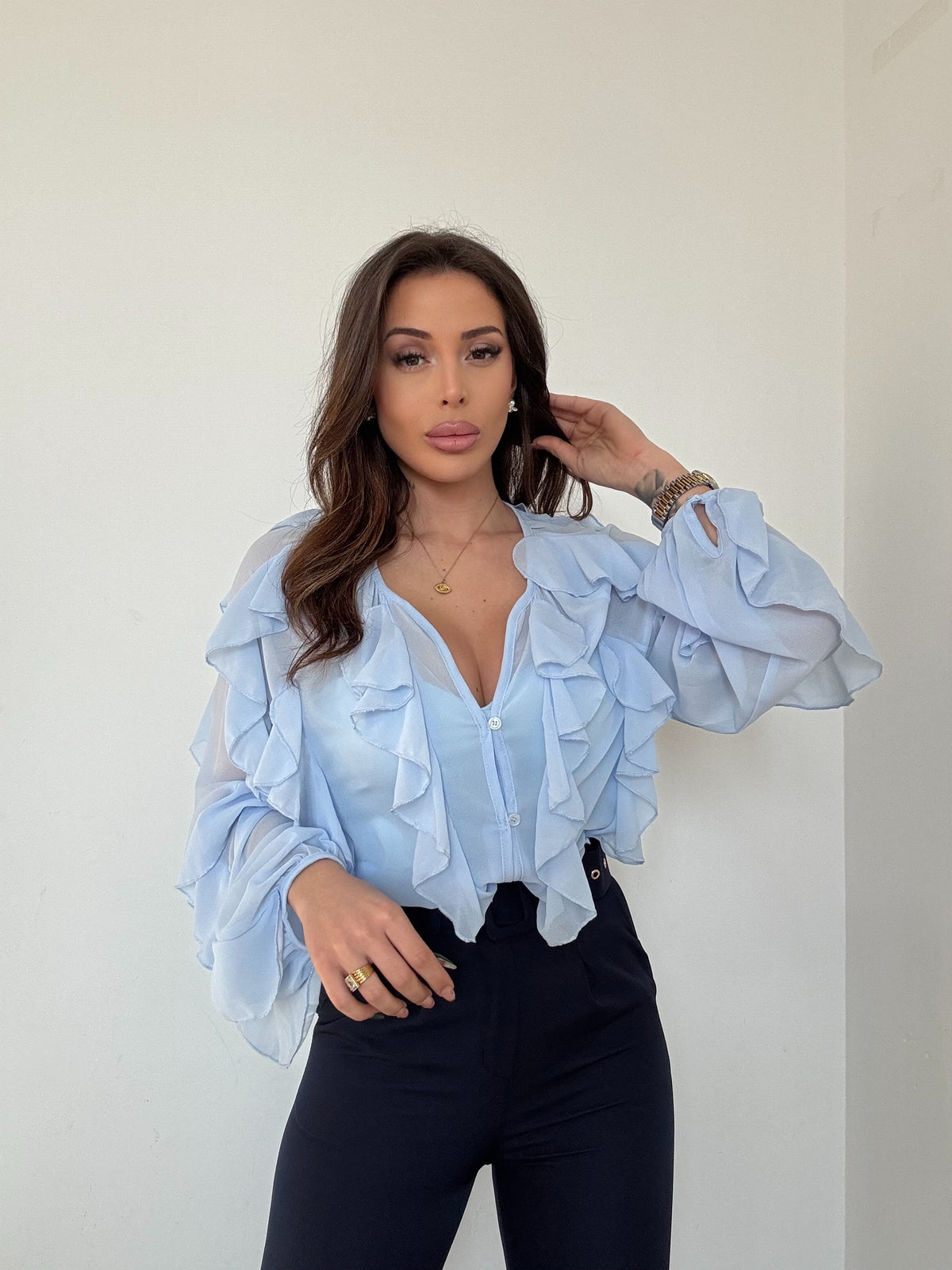 Blusa celeste volantes