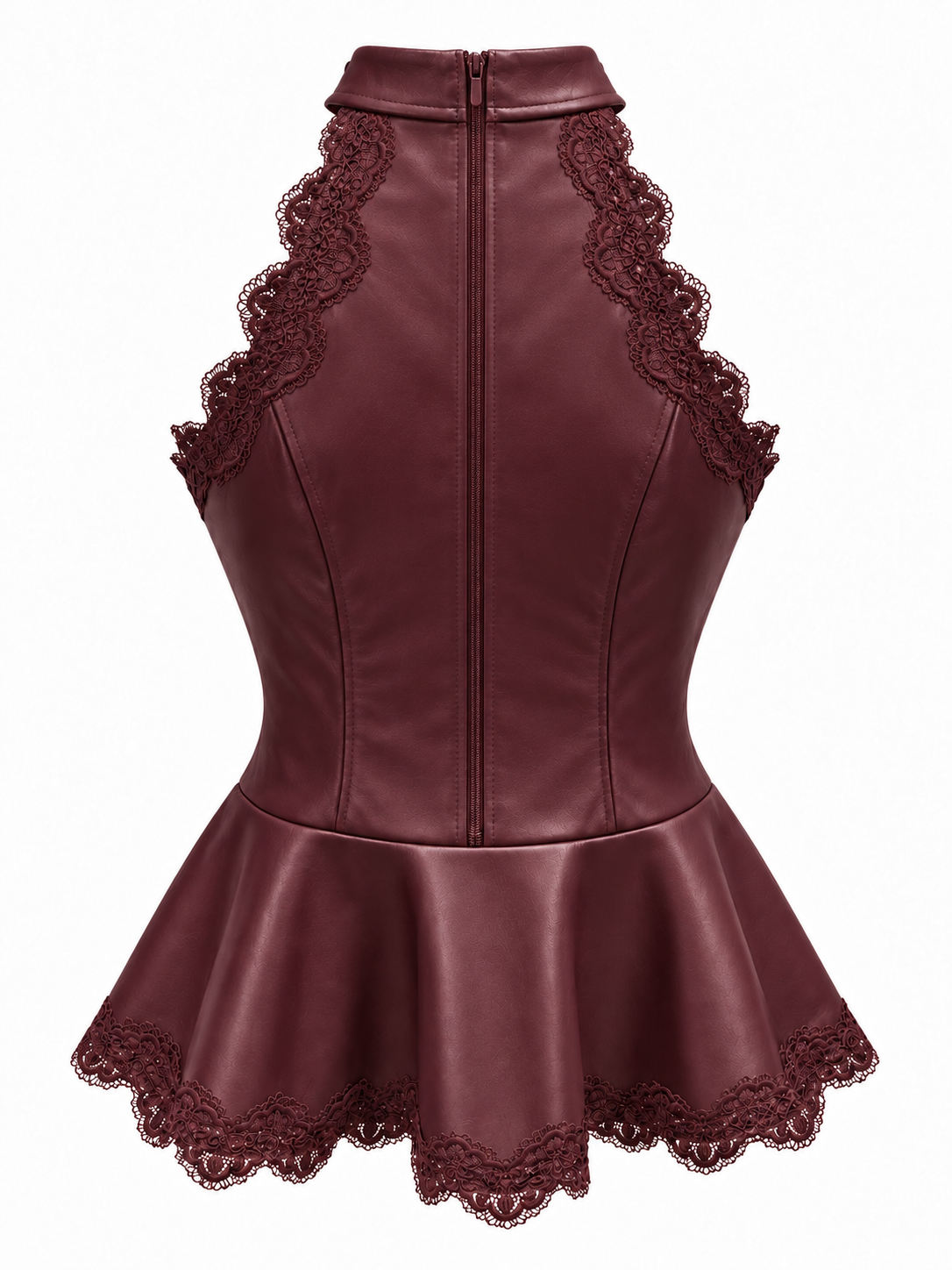 TOP PEPLUM EFECTO PIEL ENCAJE BURDEOS
