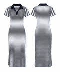 Vestido azul marino y blanco