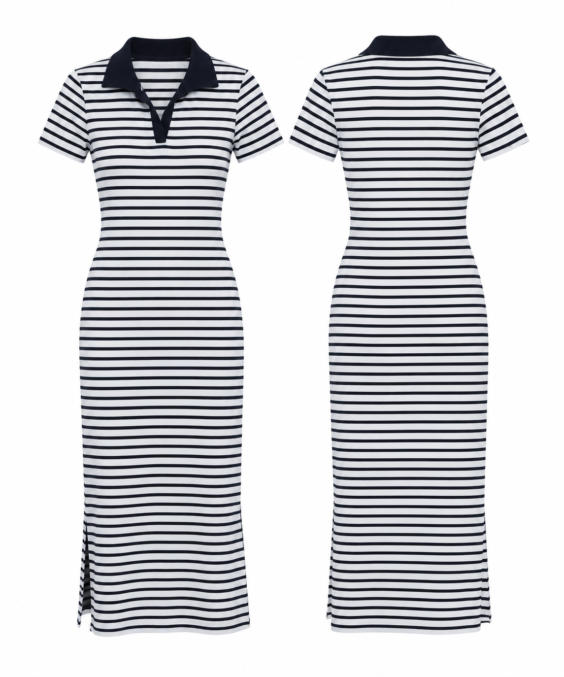 Vestido azul marino y blanco