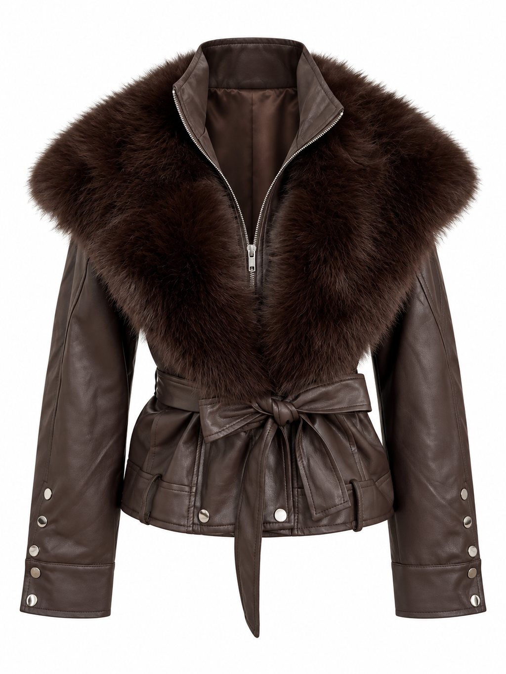 CHAQUETA EFECTO PIEL CON PELO CHOCOLATE