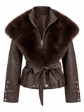 CHAQUETA EFECTO PIEL CON PELO CHOCOLATE