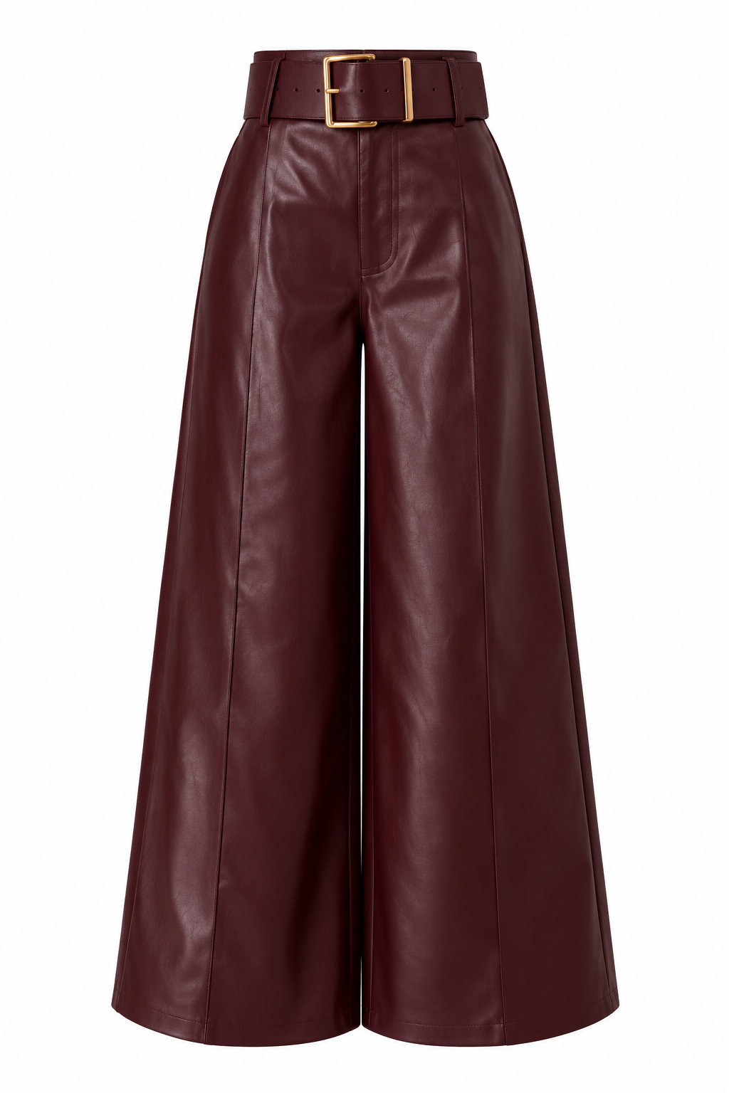 Pantalón culotte de polipiel granate con cinturón