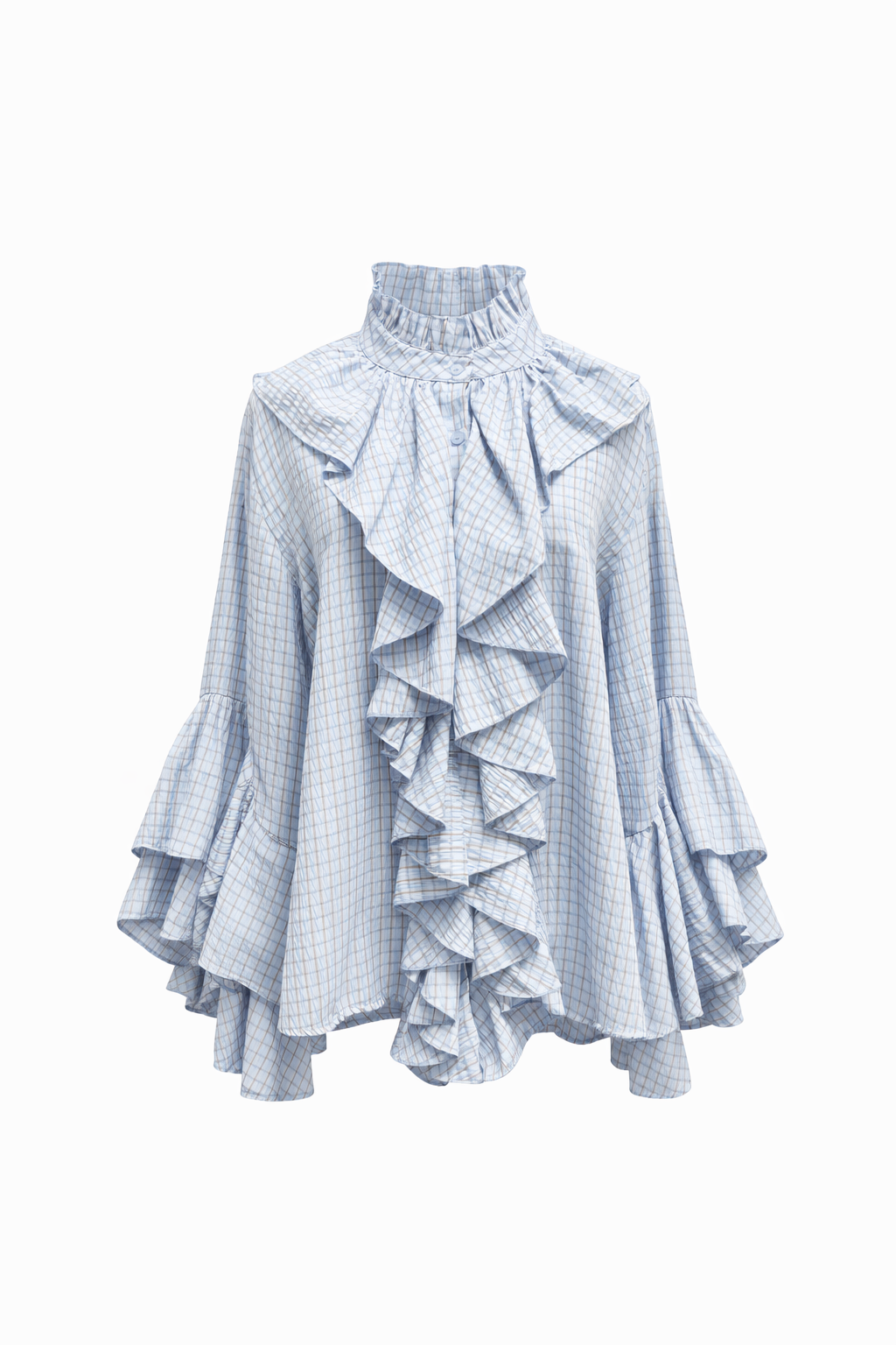 Babyblaue Bluse und kamelfarbene Streifen