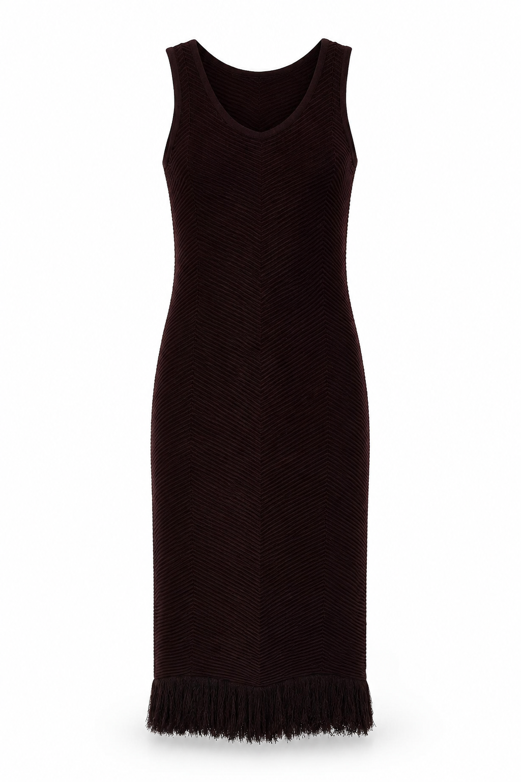 Vestido marrón punto flecos