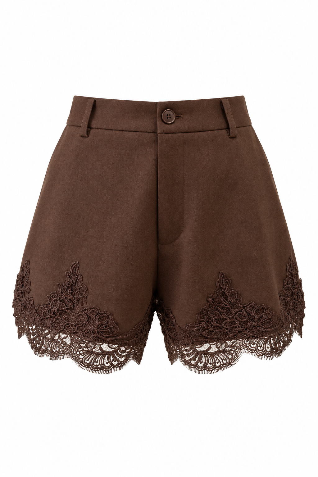Short de vestir marrón con encaje floral