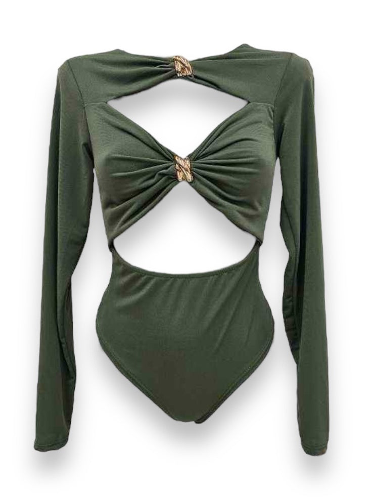 Body verde militar detalle dorado